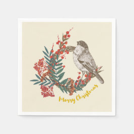 Servilleta De Papel Merry Christmas Bird Wreath