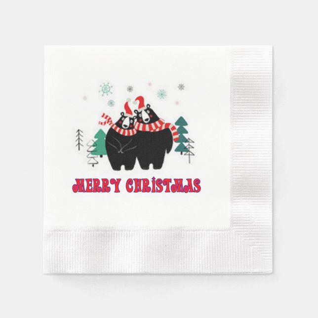 Servilleta De Papel Merry Christmas Black Bears (Anverso)