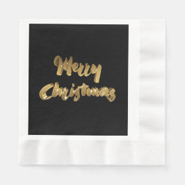 Servilleta De Papel Merry Christmas Black Gold Typography