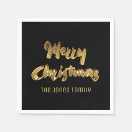 Servilleta De Papel Merry Christmas Black Gold Typography