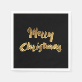Servilleta De Papel Merry Christmas Black Gold Typography