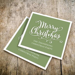 Servilleta De Papel Merry Christmas Caligraphy Script Simple Green