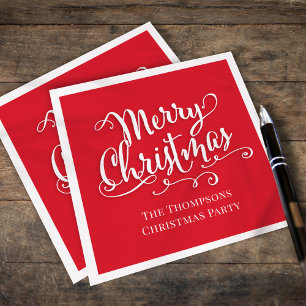 Servilleta De Papel Merry Christmas Caliligraphy Script Simple Red