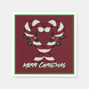 Servilleta De Papel Merry Christmas Candy Cane Heart Red Napkins