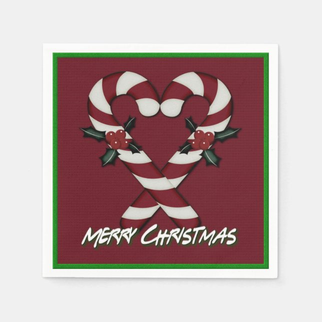 Servilleta De Papel Merry Christmas Candy Cane Heart Red Napkins (Anverso)