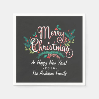 SERVILLETA DE PAPEL MERRY CHRISTMAS CHALKBOARD HOLLY AND BRANCHES