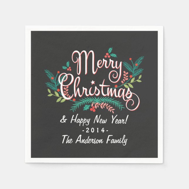 SERVILLETA DE PAPEL MERRY CHRISTMAS CHALKBOARD HOLLY AND BRANCHES (Anverso)