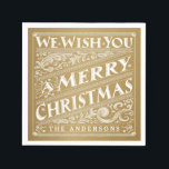 SERVILLETA DE PAPEL MERRY CHRISTMAS CHALKBOARD PERSONALIZÓ NAPKINS<br><div class="desc">Navidades de estilo chalé ornato de vacaciones postaje personalizado con elegante tipografía decorativa retro vintage, y lujosos remolinos de arte deco en oro y blanco de época. Una manera contemporánea, clásica, moderna y elegante de enviar los viejos deseos de moda cálida para las felices celebraciones de las vacaciones de invierno...</div>
