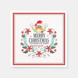 Servilleta De Papel Merry Christmas Cute Owl Wreath