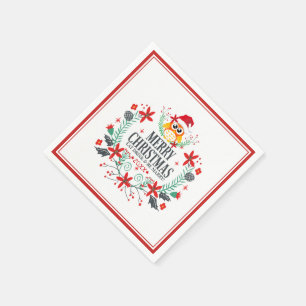 Servilleta De Papel Merry Christmas Cute Owl Wreath