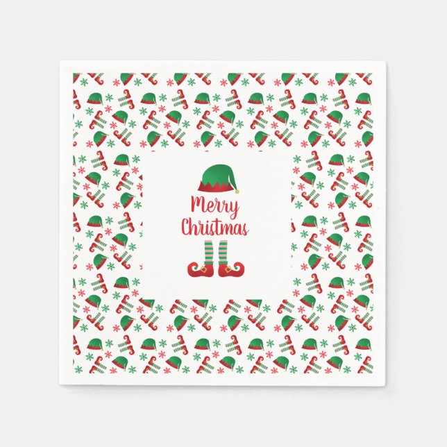 Servilleta De Papel Merry Christmas Elf Set Pattern Red Green (Anverso)