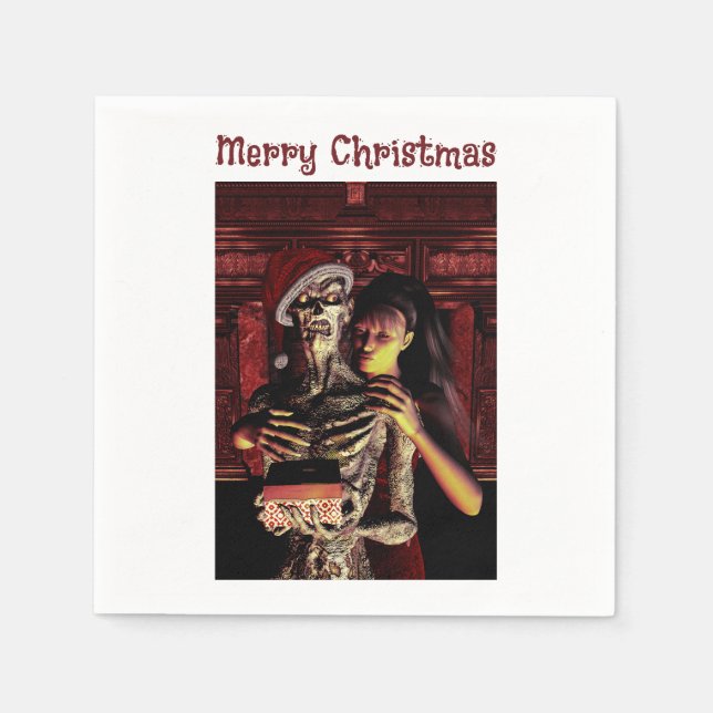 Servilleta De Papel Merry Christmas. Funny skeleton with woman (Anverso)