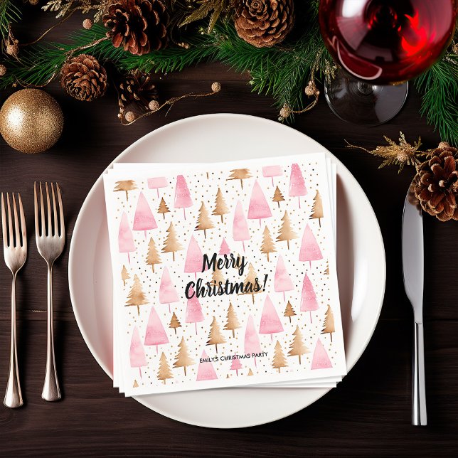 Servilleta De Papel Merry Christmas Gold Pink Tree (Subido por el creador)
