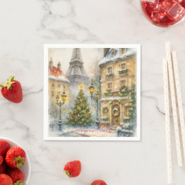Servilleta De Papel Merry Christmas in Paris Watercolor Eiffel Tower