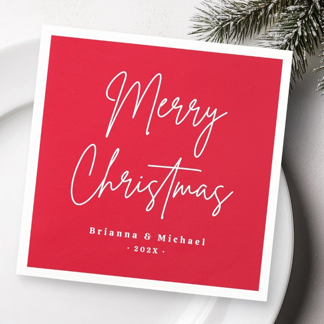 Servilleta De Papel Merry Christmas manuscrito nombre personalizado ro (Merry Christmas handwritten script custom name red Napkins)