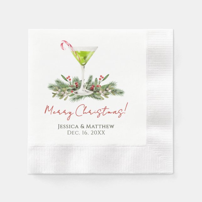 Servilleta De Papel Merry Christmas Martini Cocktail Party Custom (Anverso)