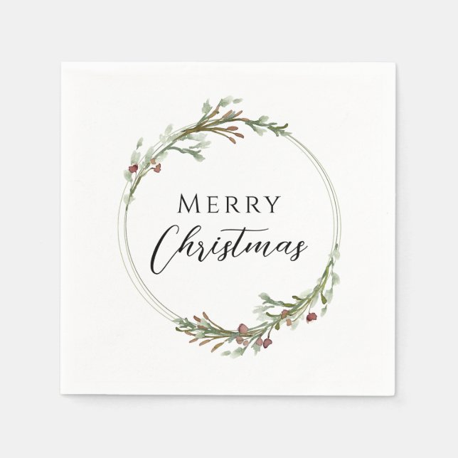 Servilleta De Papel Merry Christmas Minimalist Wreath White (Anverso)