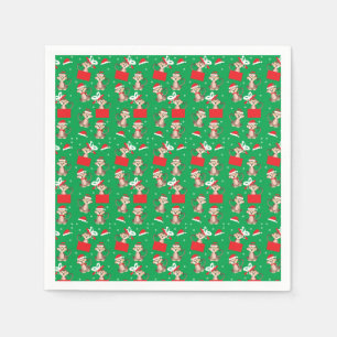 Servilleta De Papel Merry Christmas Monkey Pattern Elf Santa Red