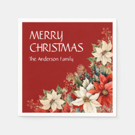 Servilleta De Papel Merry Christmas Name Poinsettias