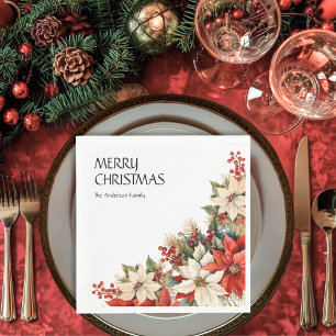Servilleta De Papel Merry Christmas Name Poinsettias