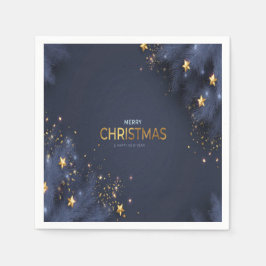 Servilleta De Papel Merry Christmas Naval Blue and Gold Typography