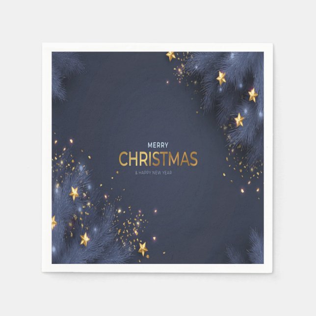 Servilleta De Papel Merry Christmas Naval Blue and Gold Typography (Anverso)