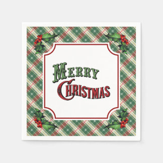 Servilleta De Papel Merry Christmas Plaid with Holly
