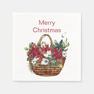 Servilleta De Papel Merry Christmas Poinsettia Basket Watercolor