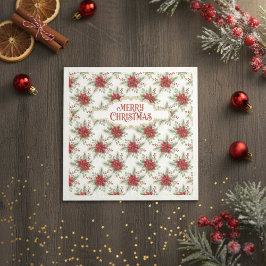 Servilleta De Papel Merry Christmas Poinsettia Floral Holiday Pattern