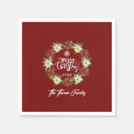 Servilleta De Papel Merry Christmas Poinsettia Wreath Monograma