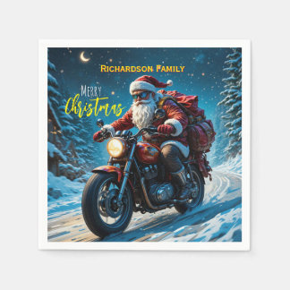 Servilleta De Papel Merry Christmas Santa Clause On Motorcycle