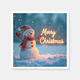Servilleta De Papel Merry Christmas Snowman with Neon Sign