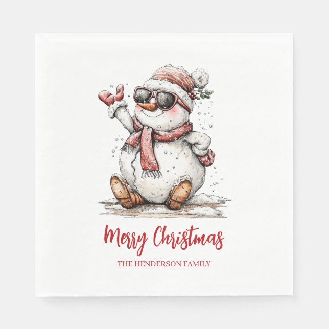 Servilleta De Papel Merry Christmas Sunglass Snowman  (Anverso)