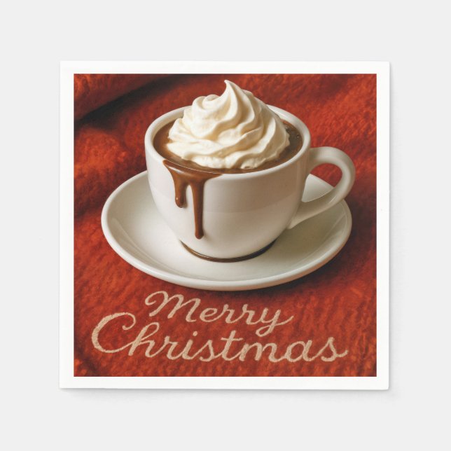 Servilleta De Papel Merry Christmas Text With Hot Chocolate Drink (Anverso)