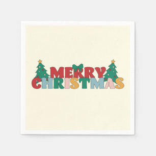 Servilleta De Papel Merry Christmas Typography Decorated Pine Tree