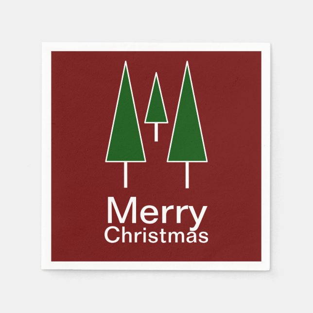 Servilleta De Papel Merry Christmas Typography Pine Trees (Anverso)
