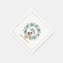 Merry Christmas Typography Wreath y Red Robin