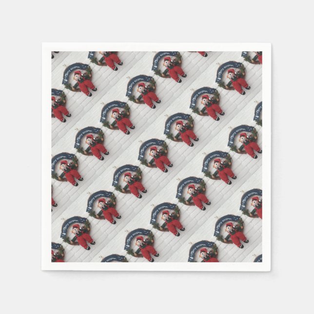 Servilleta De Papel Merry Christmas Wreath Curte Teddy Bear Pattern (Anverso)