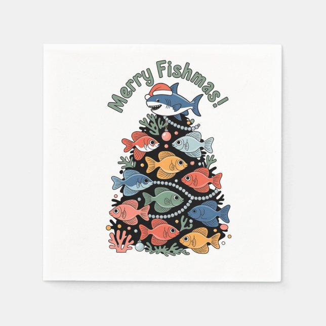 Servilleta De Papel Merry Fishmas Christmas Tree Fish Funny Fishing (Anverso)