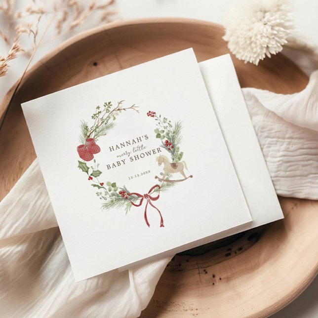 Servilleta De Papel Merry Little Baby Shower Red Bow Wreath (Subido por el creador)