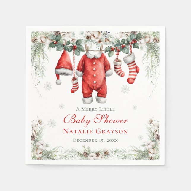 Servilleta De Papel Merry Little Baby Shower Santa Clothesline (Anverso)