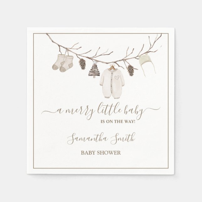 Servilleta De Papel Merry Little Christmas Winter Baby Shower (Anverso)