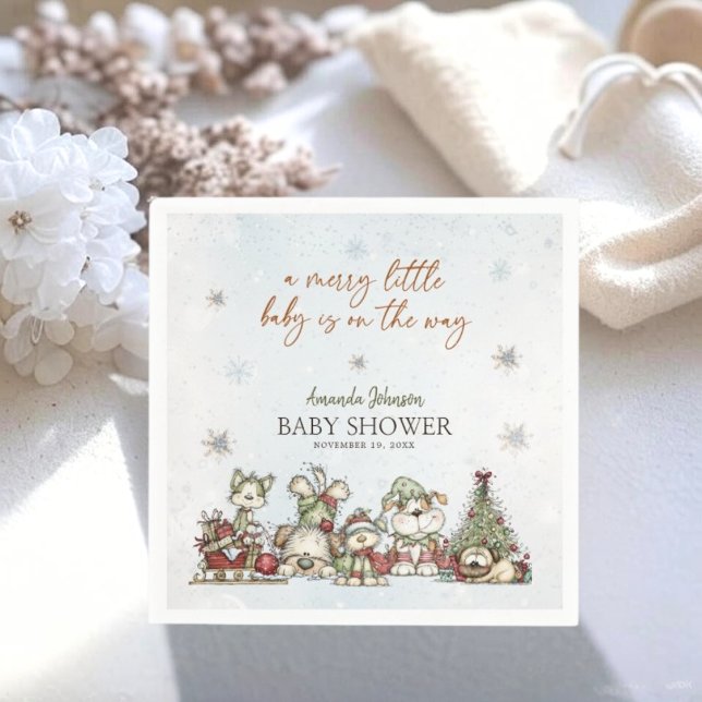 Servilleta De Papel Merry Little Winter Puppy Christmas Baby Shower (Subido por el creador)