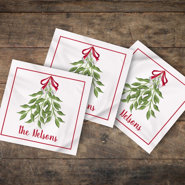 Servilleta De Papel Merry Mistletoe White Berries (Christmas merry mistletoe watercolor simple customized calligraphy napkin. )