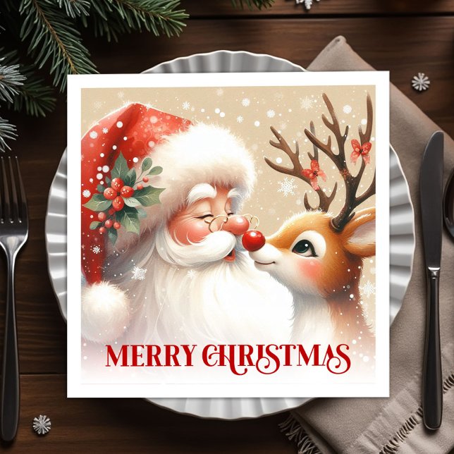 Servilleta De Papel Merry Santa and Rudolph Christmas Napkins Dinner   (Merry Santa and Rudolph Christmas Napkins Dinner Tableware

)