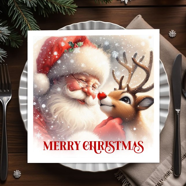 Servilleta De Papel Merry Santa Claus Rudolph Holiday Dinner Party  (Merry Santa Claus Rudolph Holiday Dinner Party Napkins

)