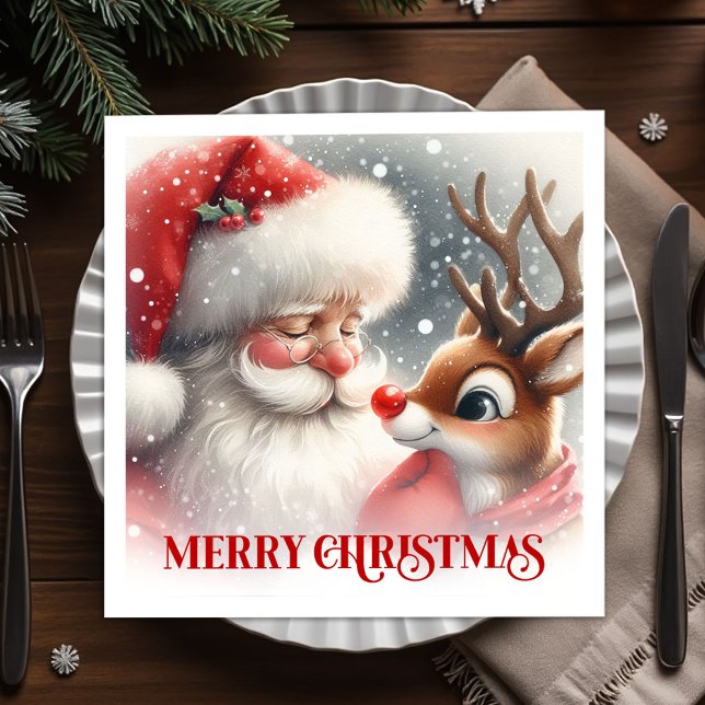 Servilleta De Papel Merry Santa Claus Rudolph Holiday Party Dinner   (Merry Santa Claus Rudolph Holiday Party Dinner Napkins

)