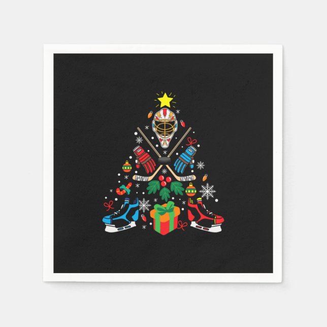 Servilleta De Papel Merry Xmas Ice Hockey Christmas Tree (Anverso)