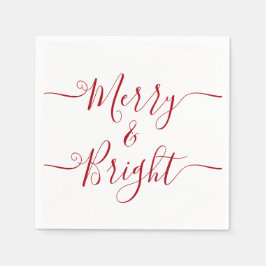 Servilleta De Papel Merry Y Bright | Navidades rojos de tipografía mod