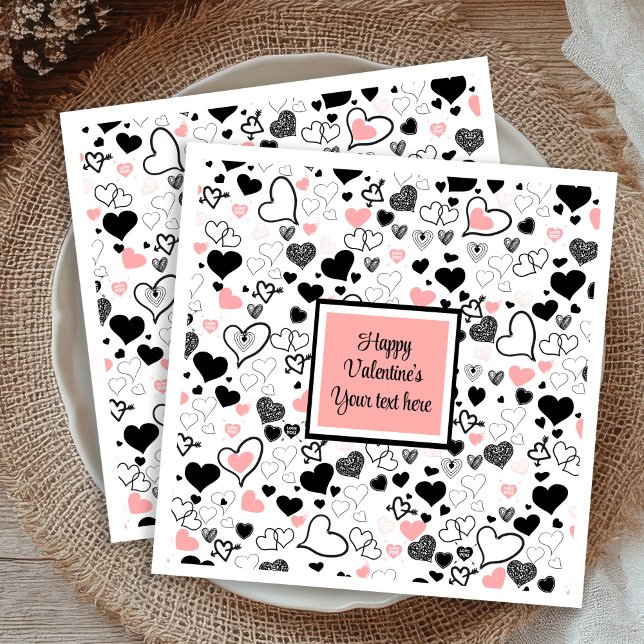 Servilleta De Papel Mesa Chic Personalizada de San Valentín con Corazó (Custom Valentine’s Day Heart Sketch Tableware Napkins)